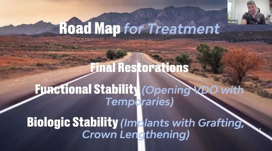 Road visual with text on screen of natural Teeth and Worn Dentition Treatment